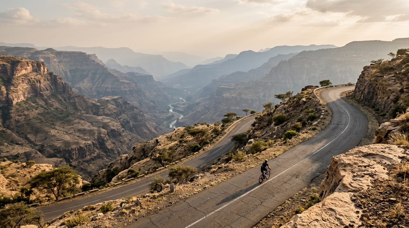 Cycling climbs in Ethiopia