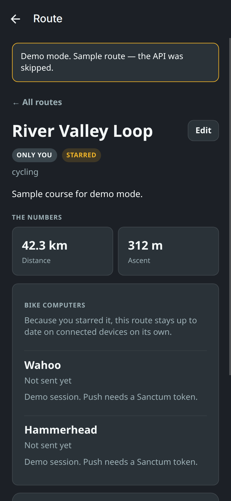 A route in Atlas with the Bike computers section